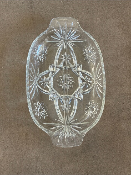 Anchor Hocking Other - Vintage Anchor Hocking Clear Glass Relish Tray Divided 2 Sections E Stars 10''